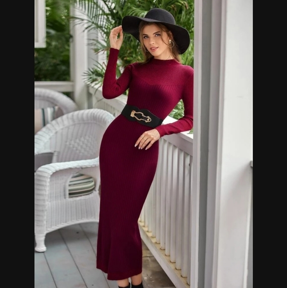 SHEIN Dresses & Skirts - NWT Mock Neck Rig Knit Sweater Dress